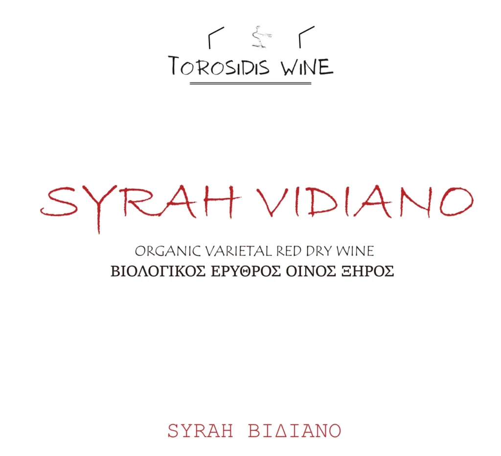 Syrah Vidiano 2023 | Organic Dry Red Wine | Front label | TOROSIDIS WINE